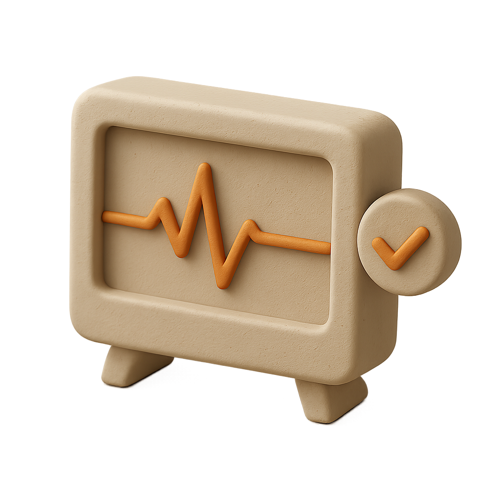 Monitoring terminal with heartbeat line and checkmark